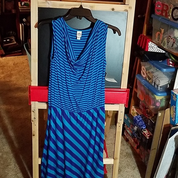 Sangria Striped Cowl Drop Waist Sleeveless - Picture 1 of 3